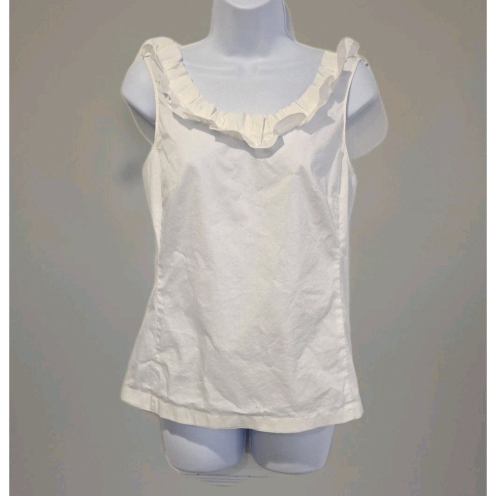 Ann Taylor Women's Top Sleeveless Ruffled Neckline Lightweight Side Zip Size 2